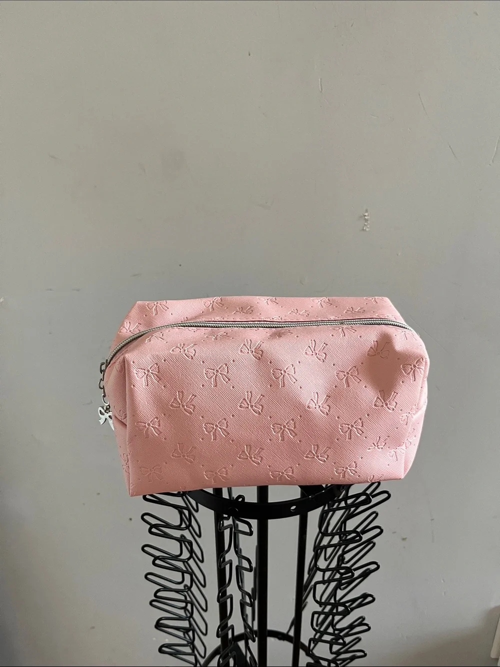 Pink Embossed Bow Travel Makeup Pouch